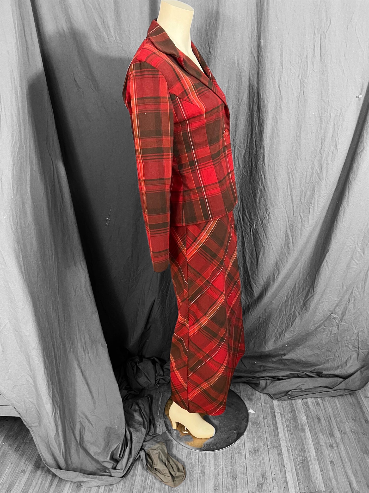 Vintage 80's handmade plaid dress set M L