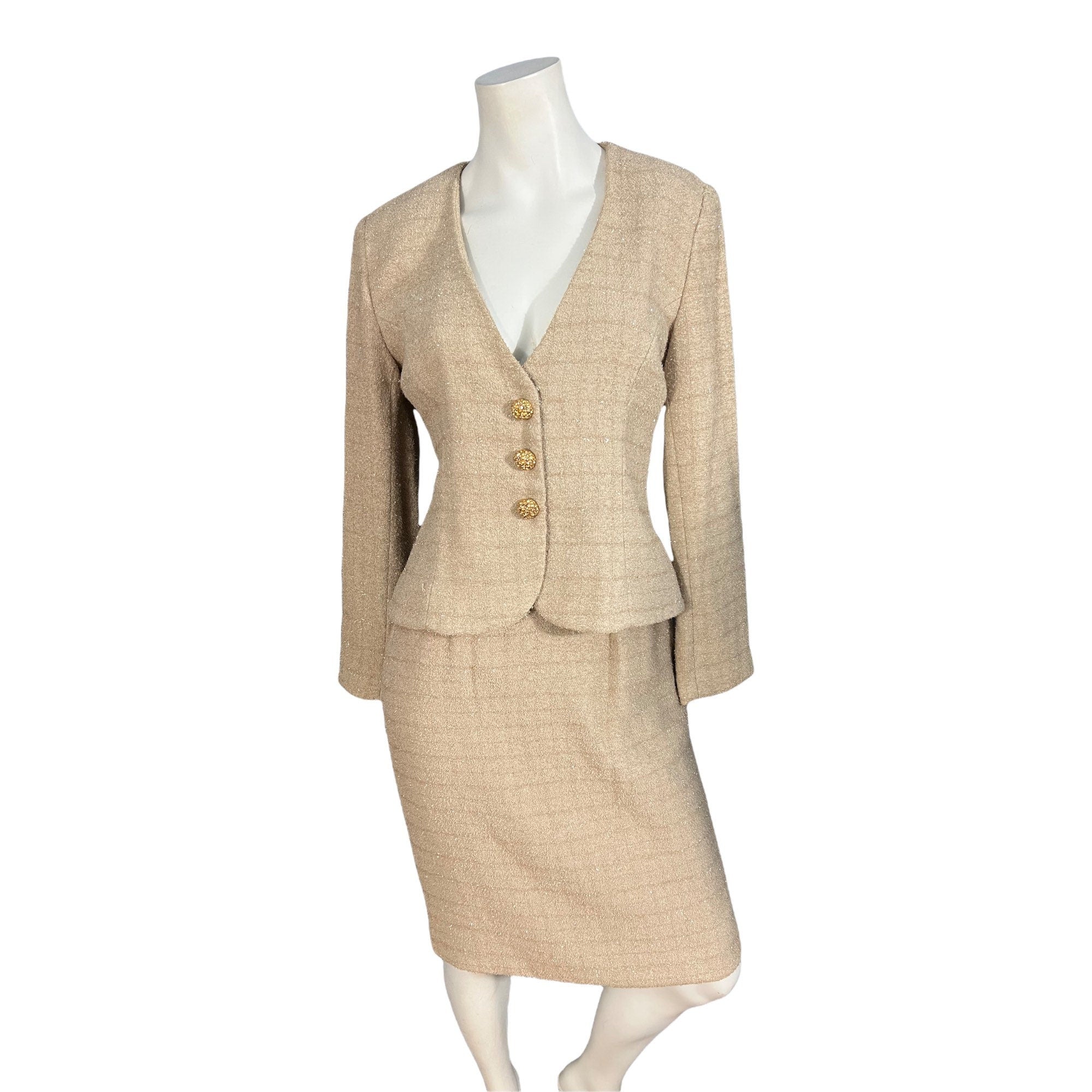 Vintage Victor Costa suit 4 gold and tan