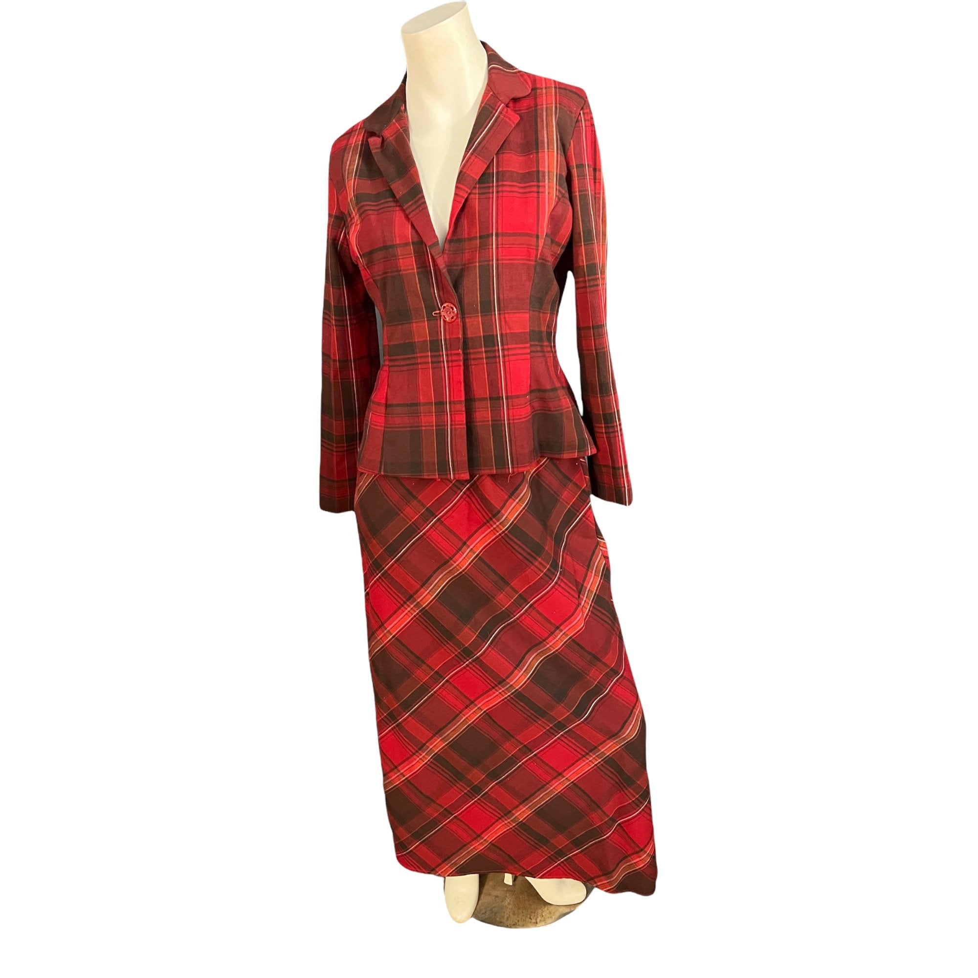 Vintage 80's handmade plaid dress set M L