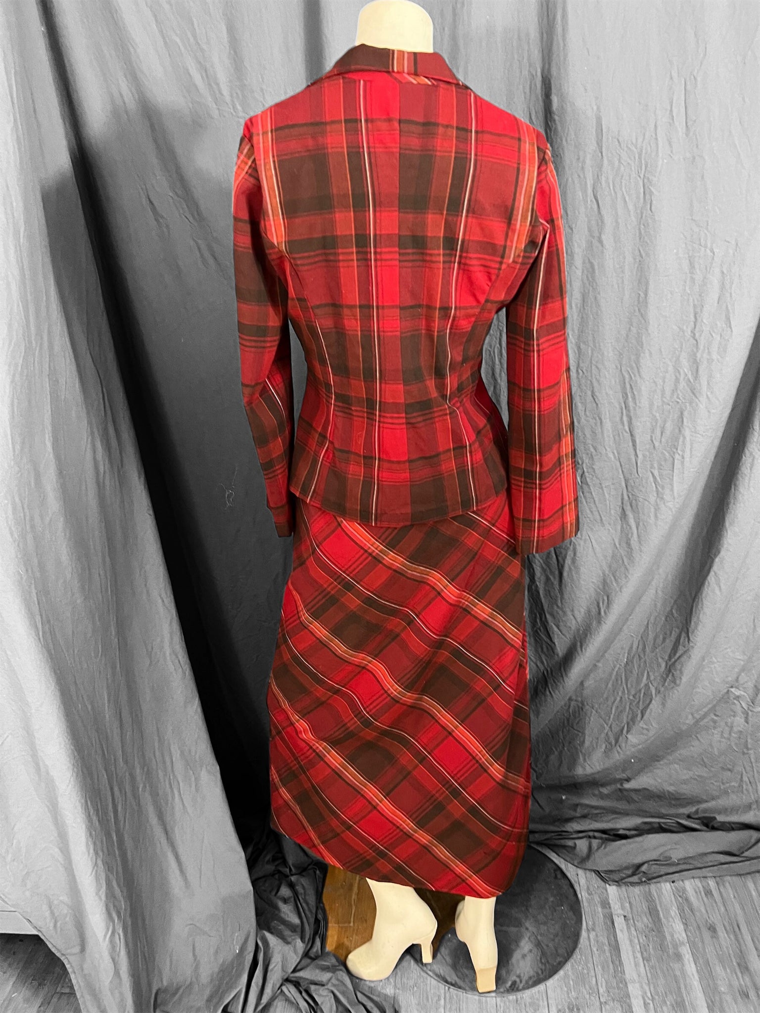 Vintage 80's handmade plaid dress set M L