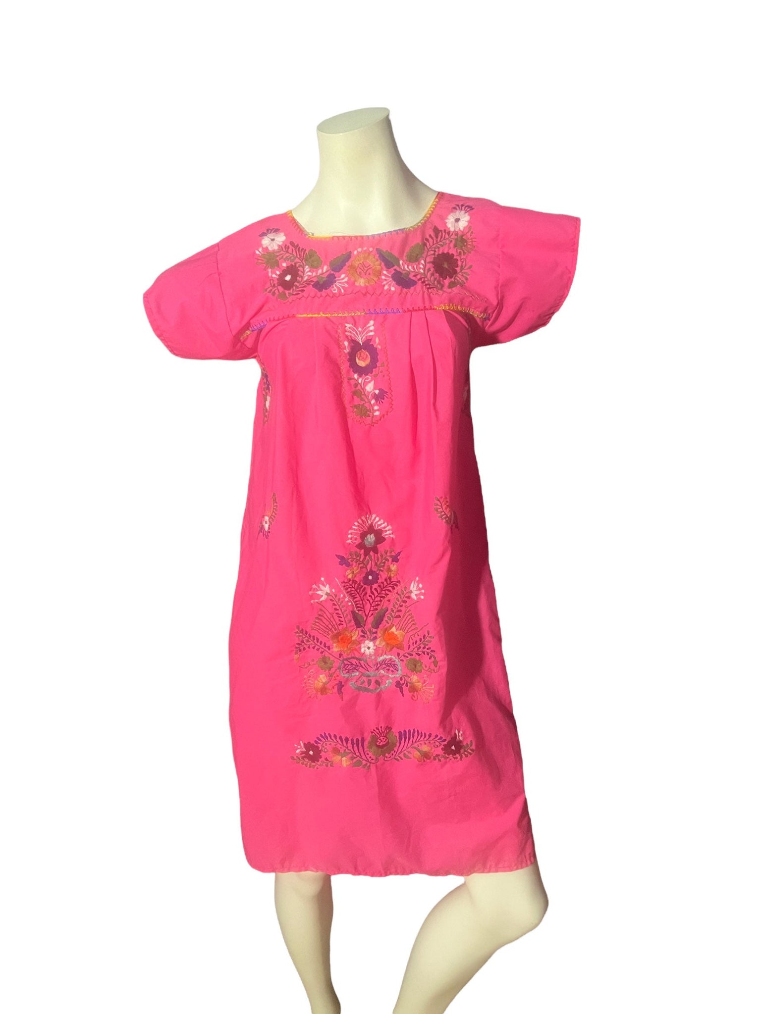 Vintage pink Mexican embroidered dress S