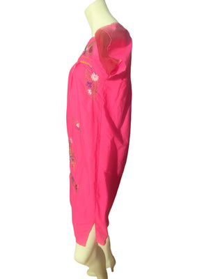 Vintage pink Mexican embroidered dress S