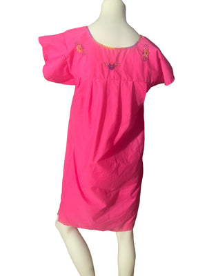 Vintage pink Mexican embroidered dress S