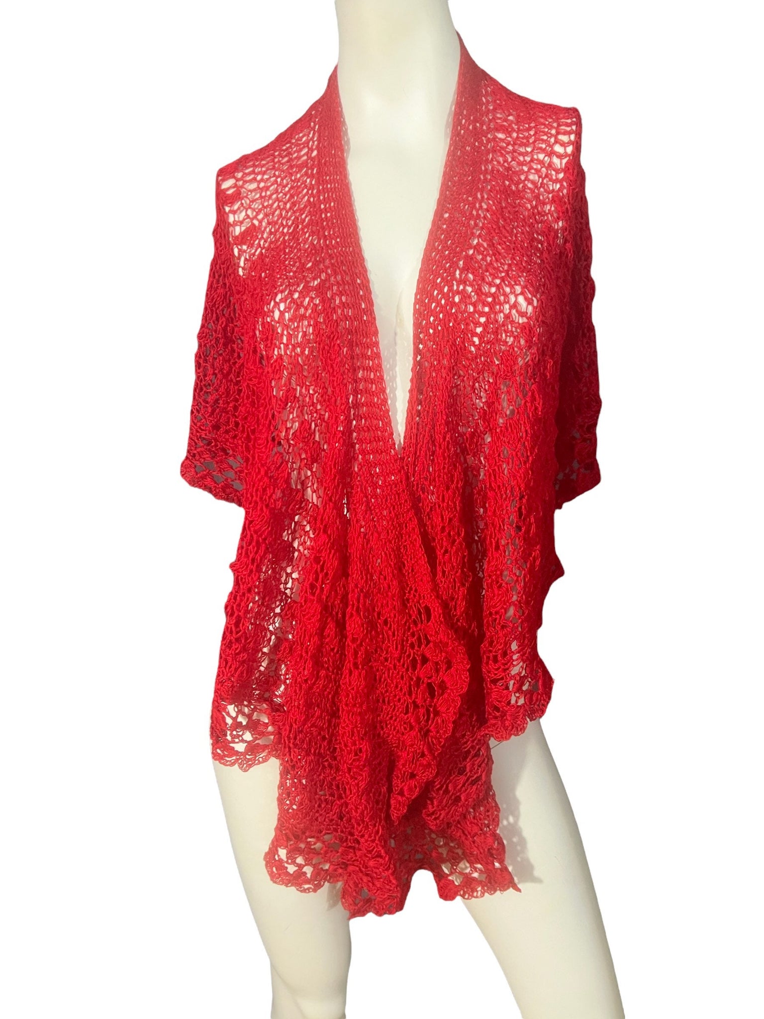 Vintage red crochet shawl