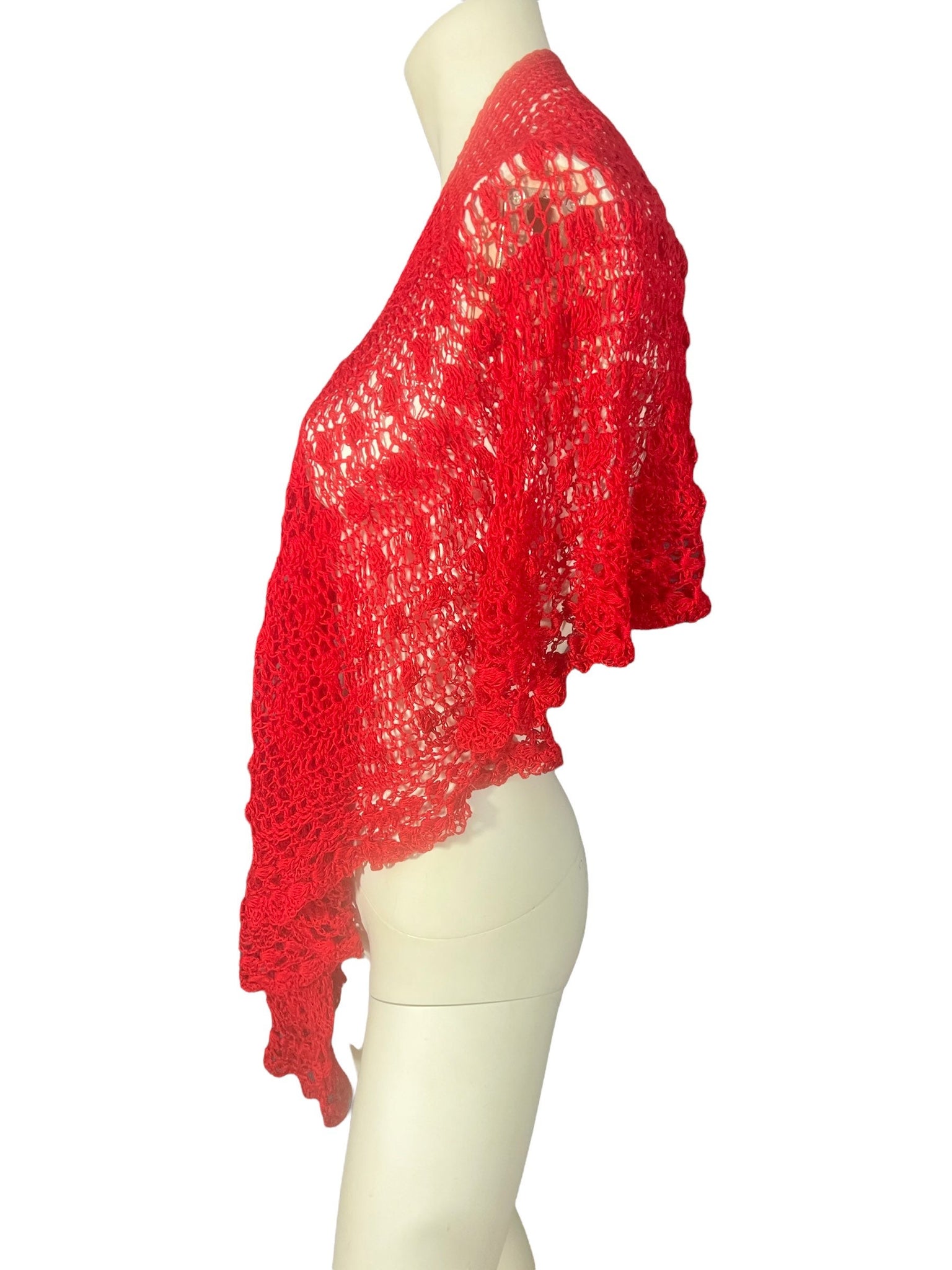 Vintage red crochet shawl