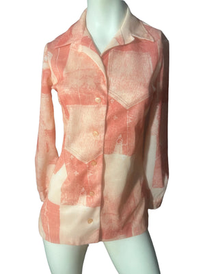 Vintage 70's Mr Fine patchwork women's shirt M