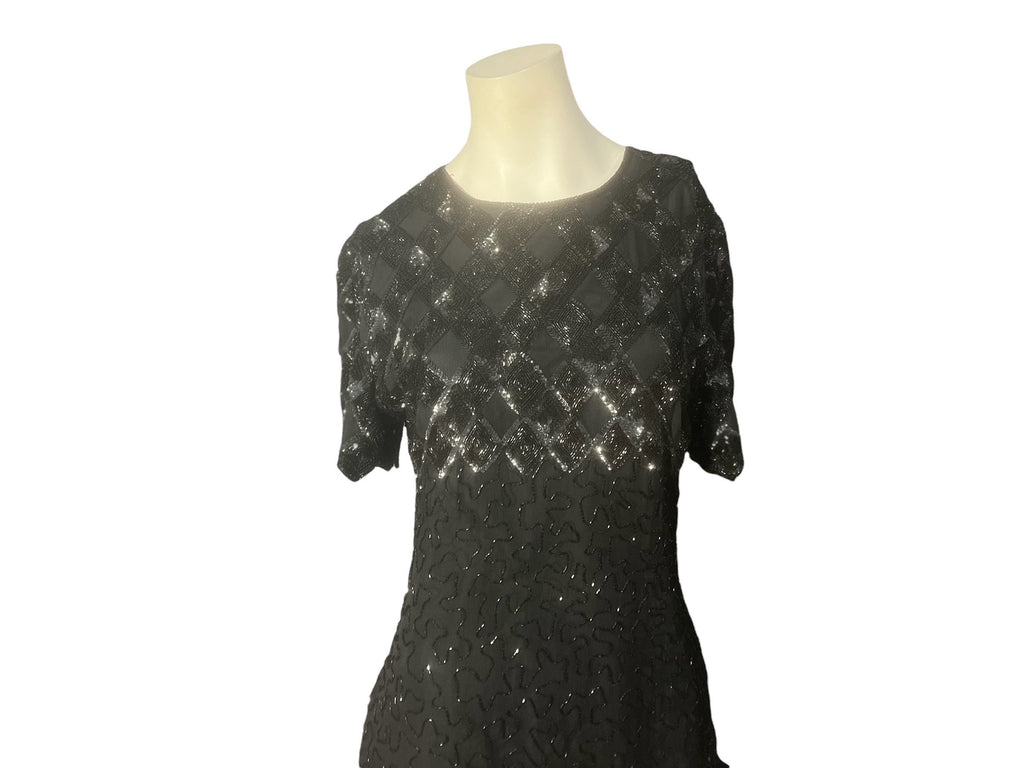 Vintage 80's black bead and sequin dress M