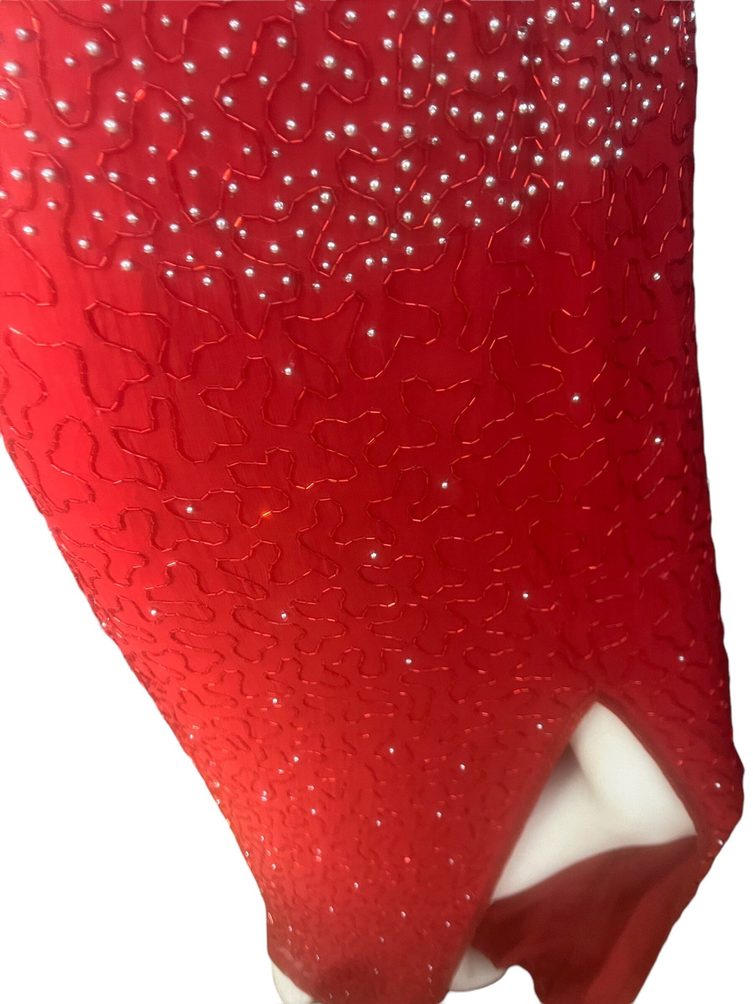Vintage 80's bead % sequin red long dress M Mikhaelangela