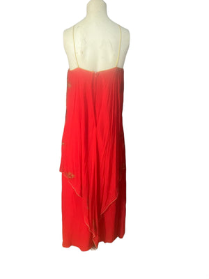 Vintage 70's long red scarf dress M