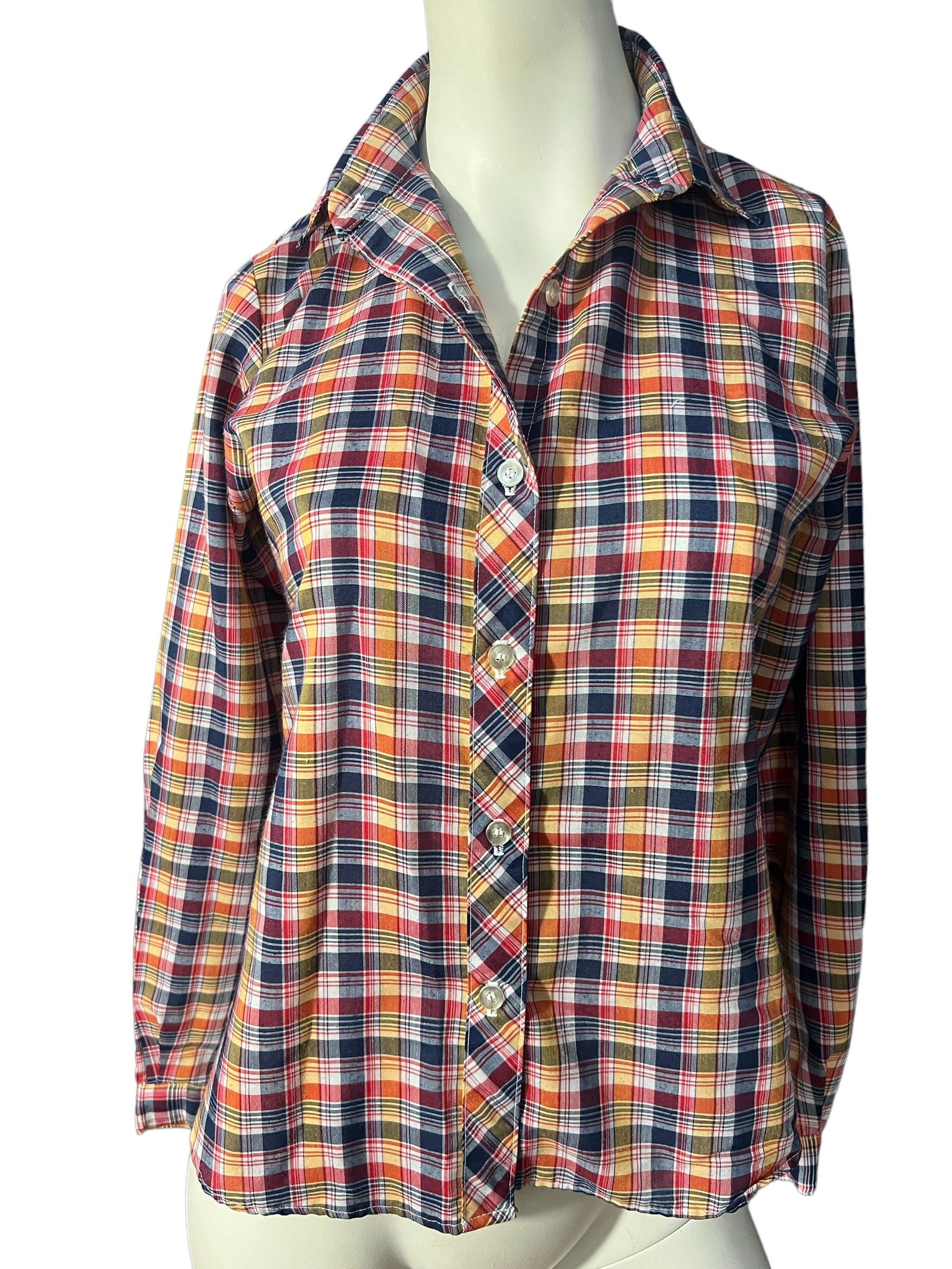 Vintage 70's plaid button up shirt S M