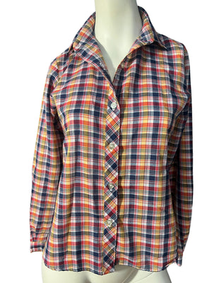 Vintage 70's plaid button up shirt S M