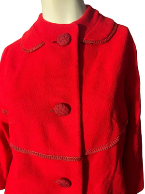 Vintage long red wool 60's coat M