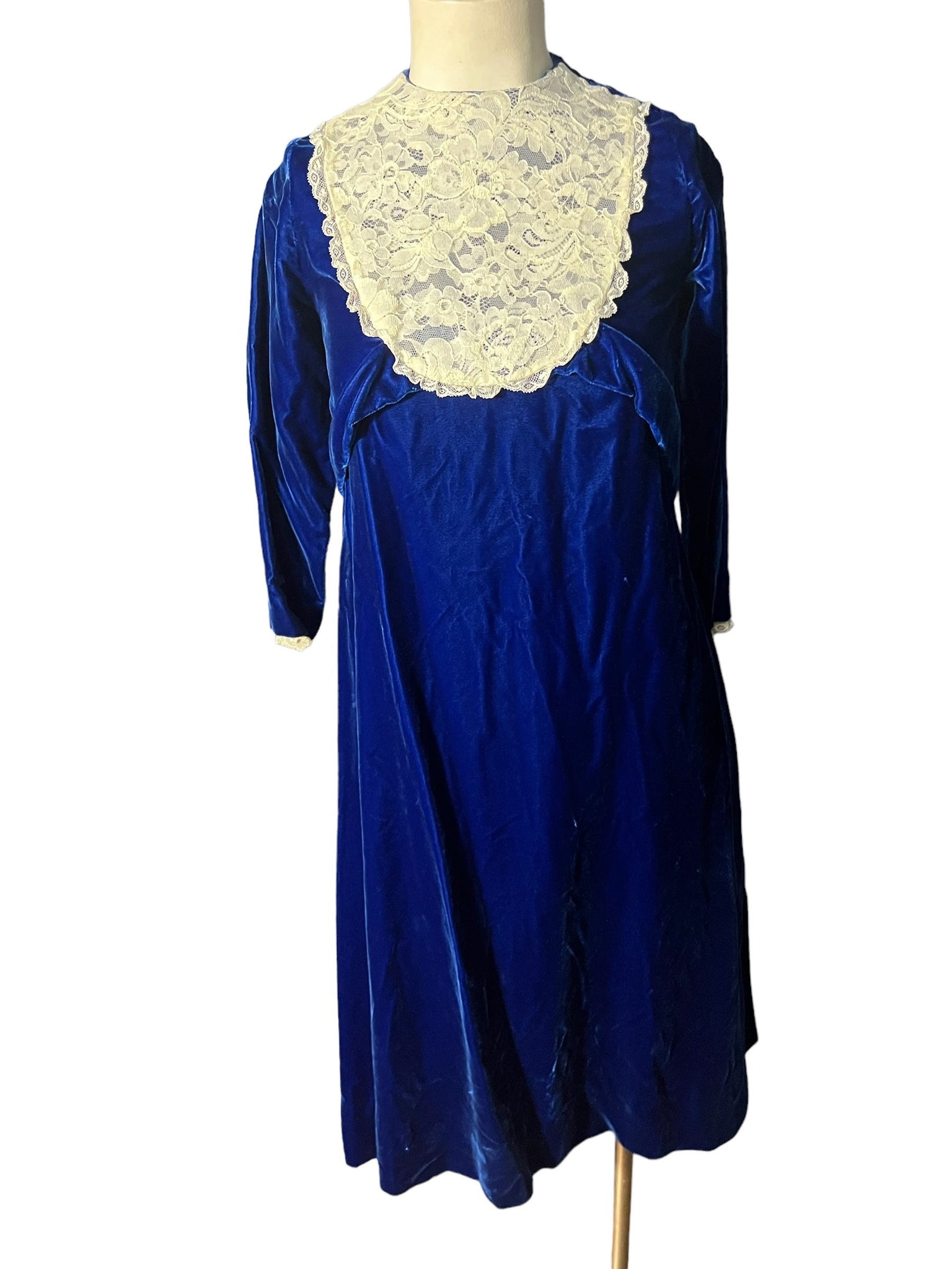 Vintage 70's teen blue velvet dress victorian
