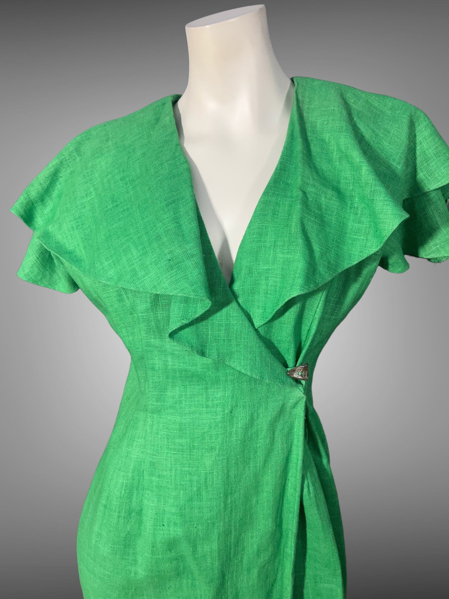 Vintage 80's Beau David linen wrap green dress 8