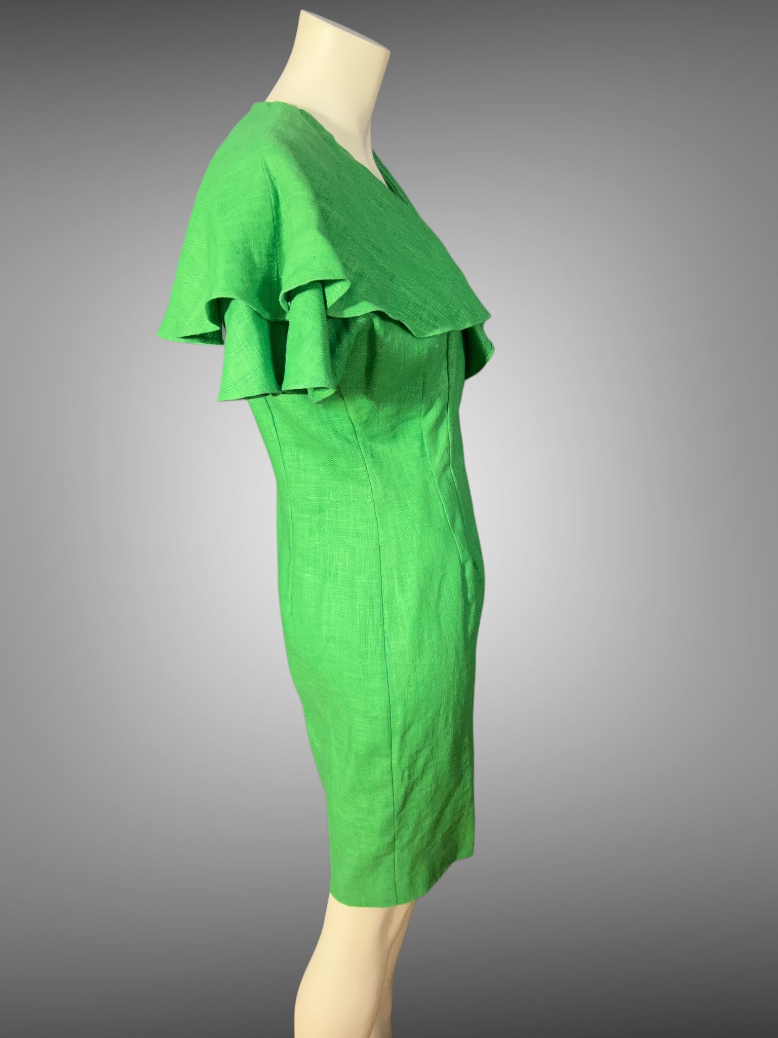 Vintage 80's Beau David linen wrap green dress 8