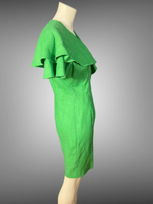Vintage 80's Beau David linen wrap green dress 8