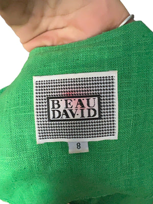 Vintage 80's Beau David linen wrap green dress 8