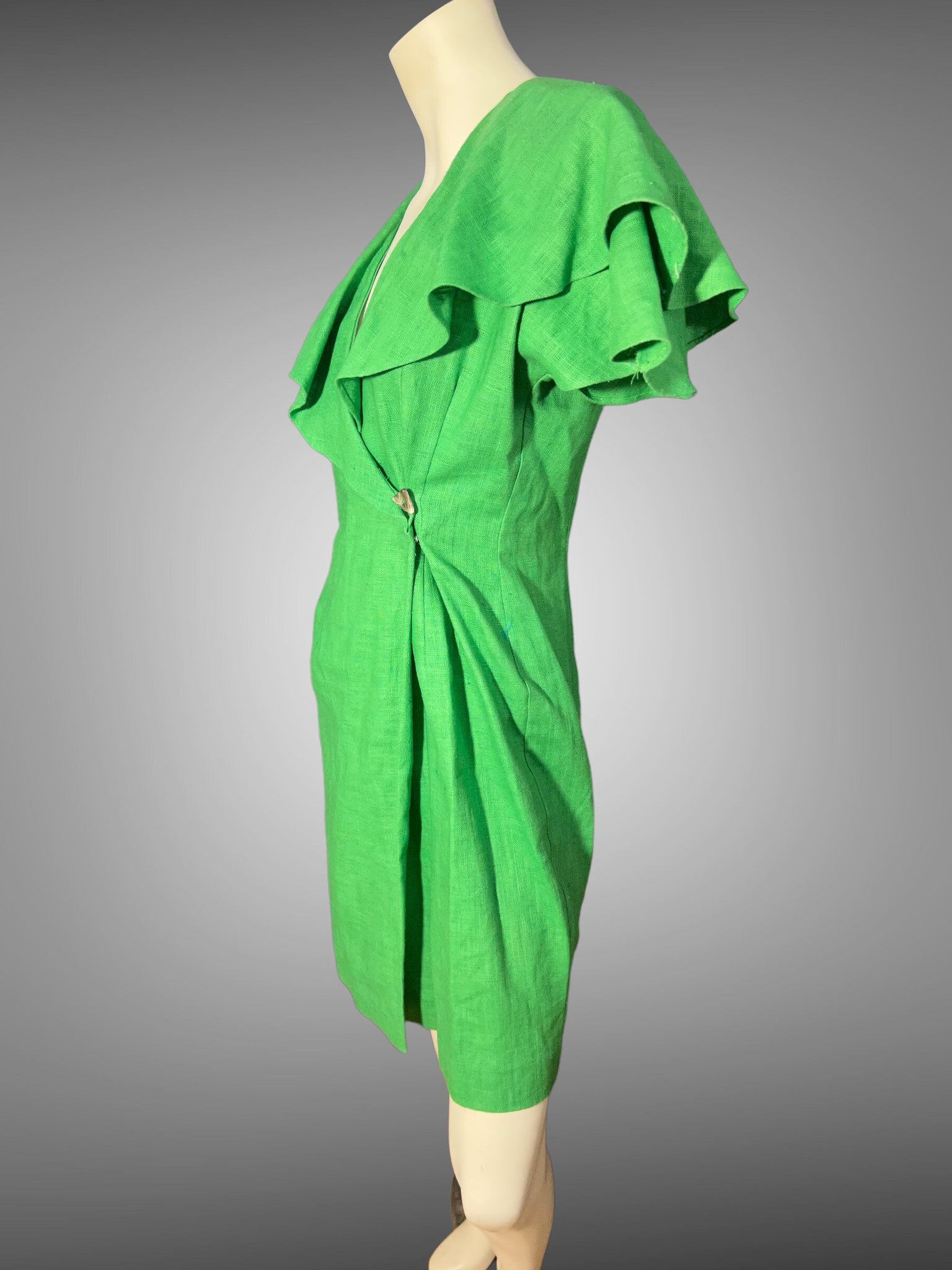 Vintage 80's Beau David linen wrap green dress 8
