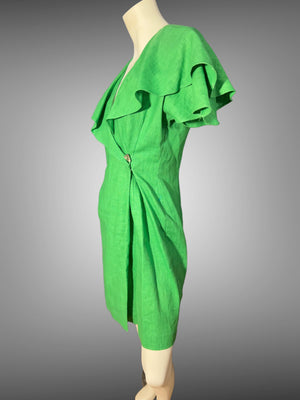 Vintage 80's Beau David linen wrap green dress 8