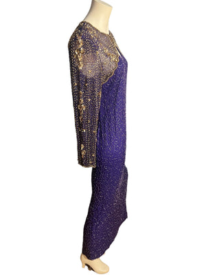 Vintage 80's purple gold sequin bead dress M