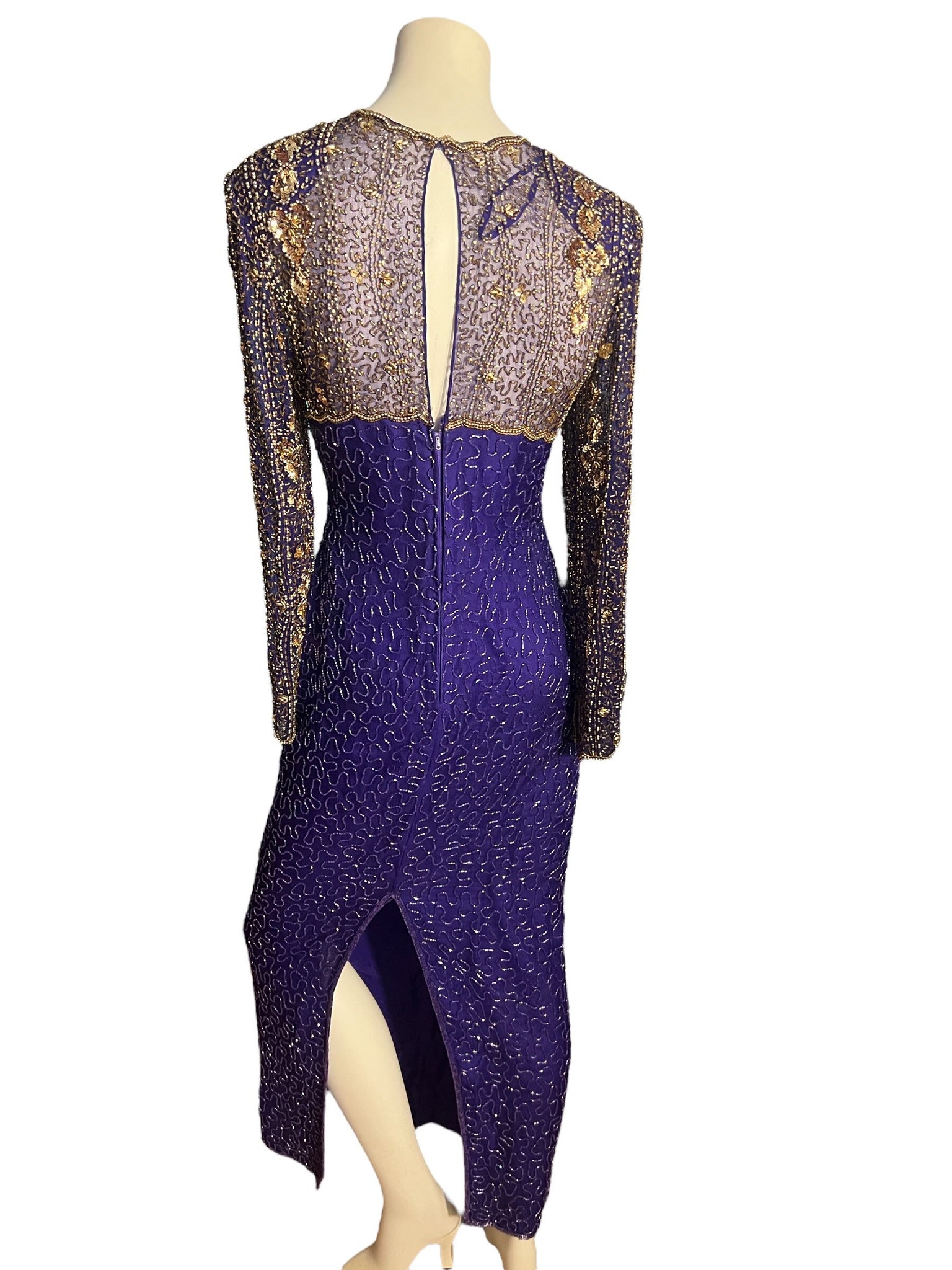 Vintage 80's purple gold sequin bead dress M