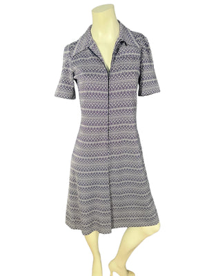 Vintage 70's zip front dress M purple