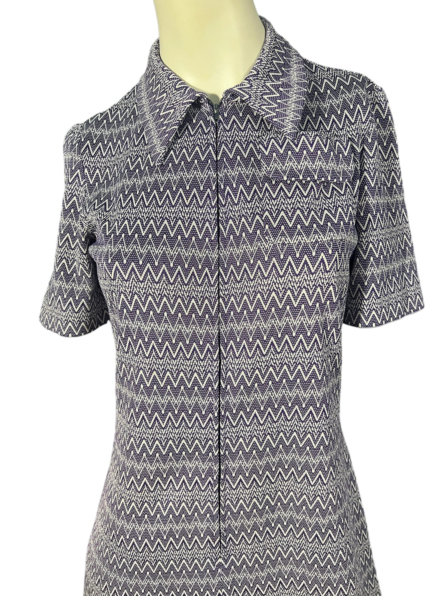 Vintage 70's zip front dress M purple