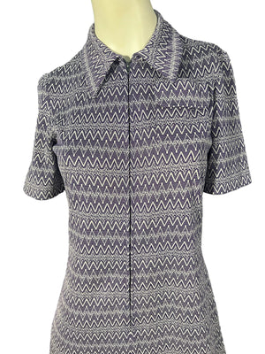 Vintage 70's zip front dress M purple