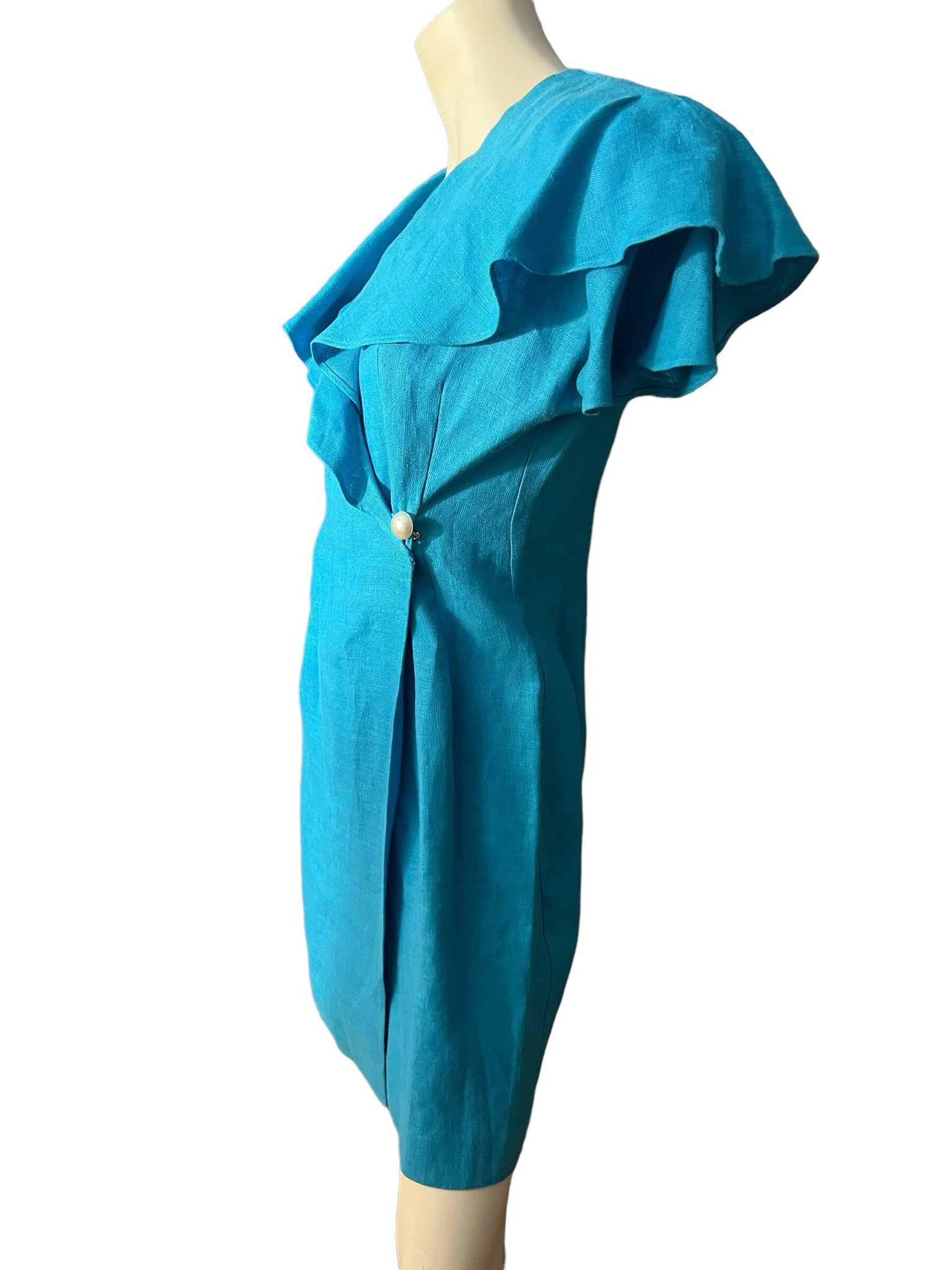 Vintage 80's turquoise wrap dress Beau David 6
