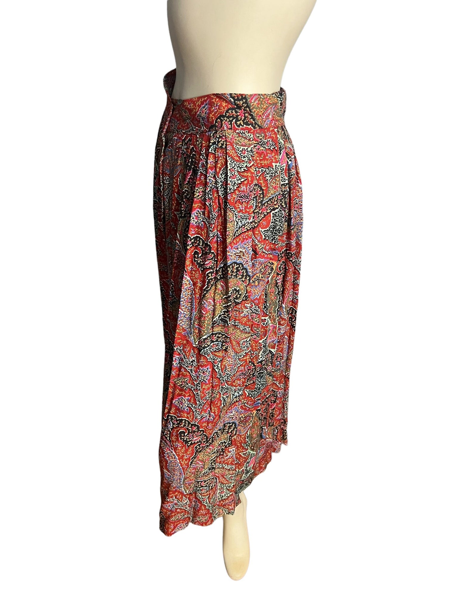 Vintage 80's rayon paisley button skirt 8
