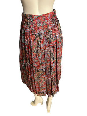 Vintage 80's rayon paisley button skirt 8