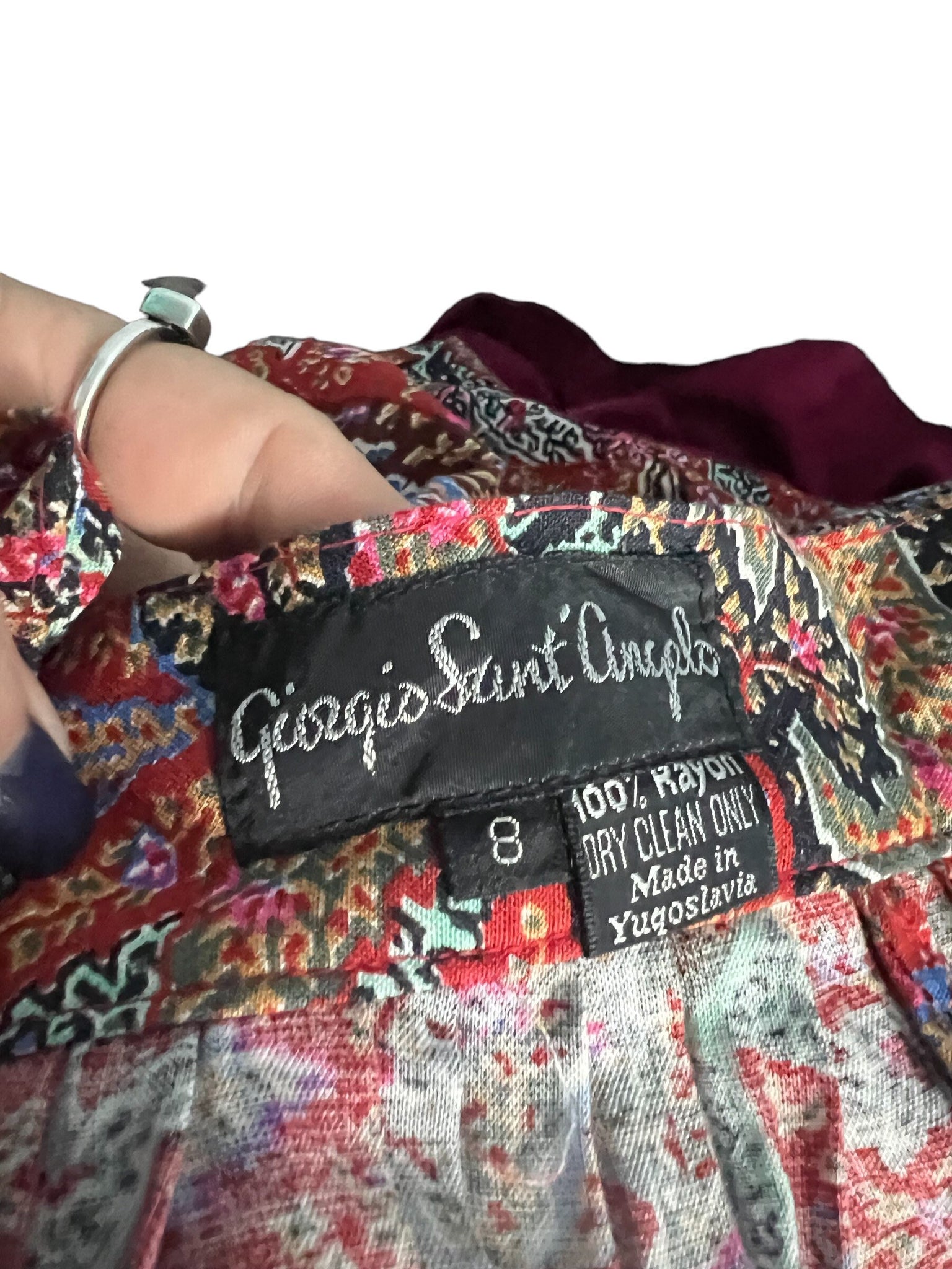 Vintage 80's rayon paisley button skirt 8