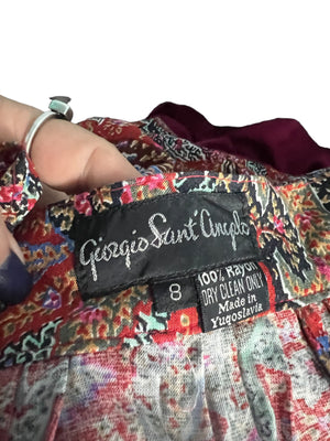 Vintage 80's rayon paisley button skirt 8