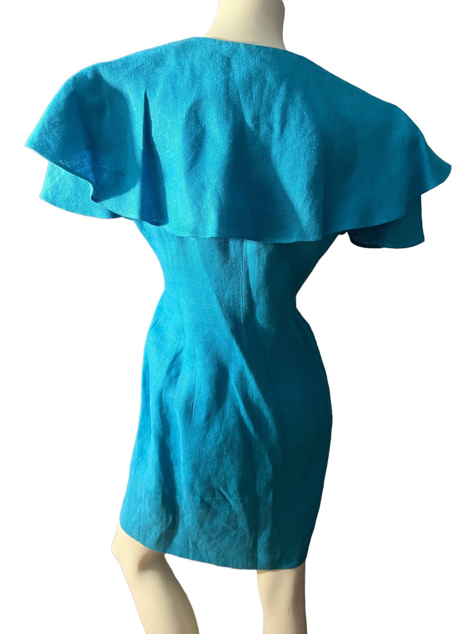 Vintage 80's turquoise wrap dress Beau David 6