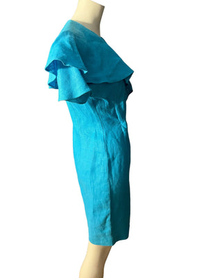Vintage 80's turquoise wrap dress Beau David 6