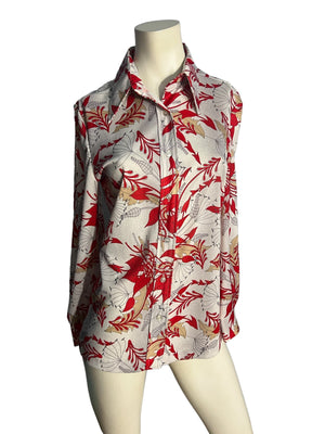 Vintage 70's red & white floral shirt L XL 18