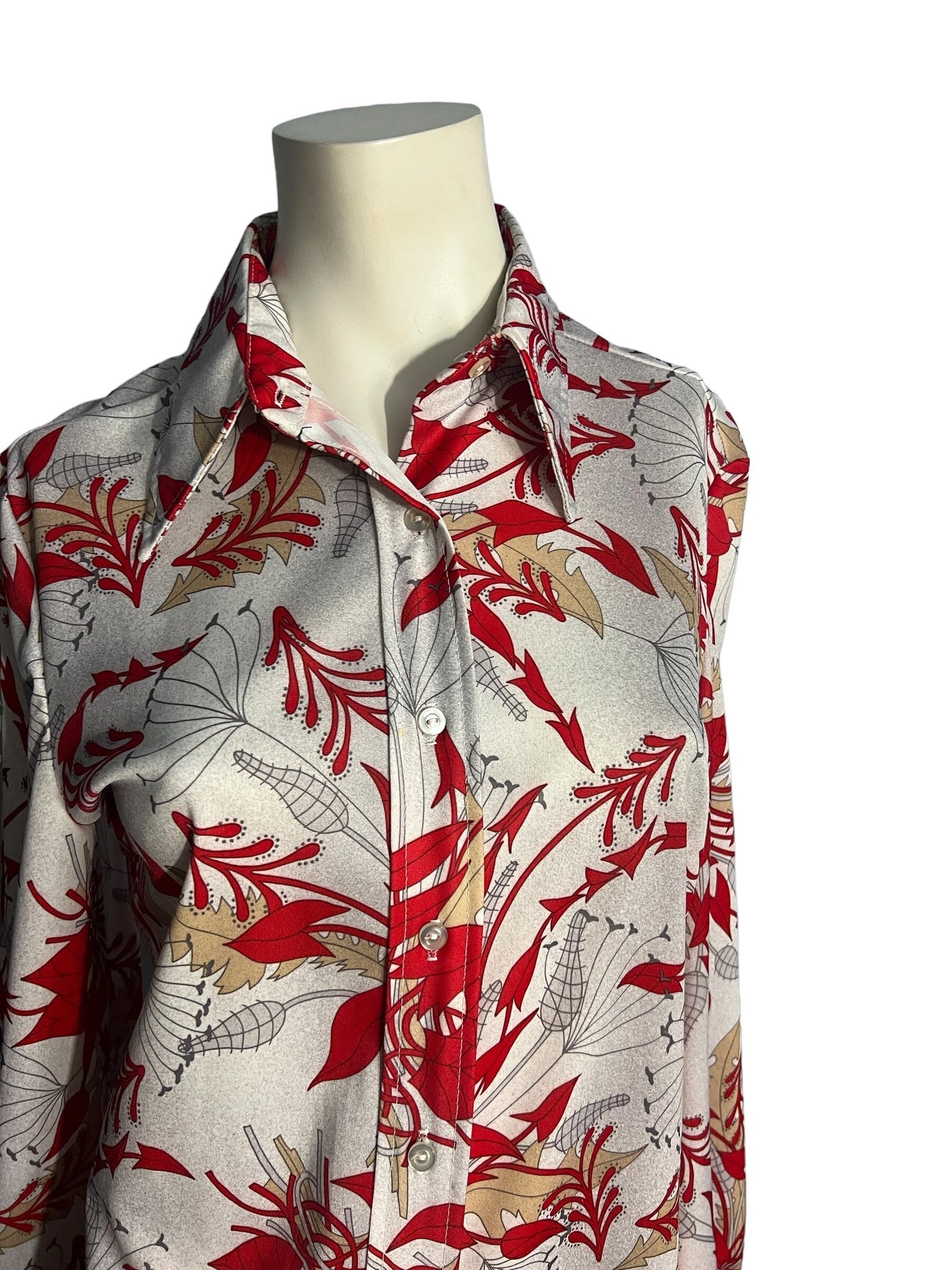 Vintage 70's red & white floral shirt L XL 18