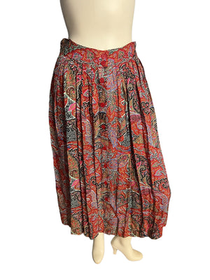Vintage 80's rayon paisley button skirt 8
