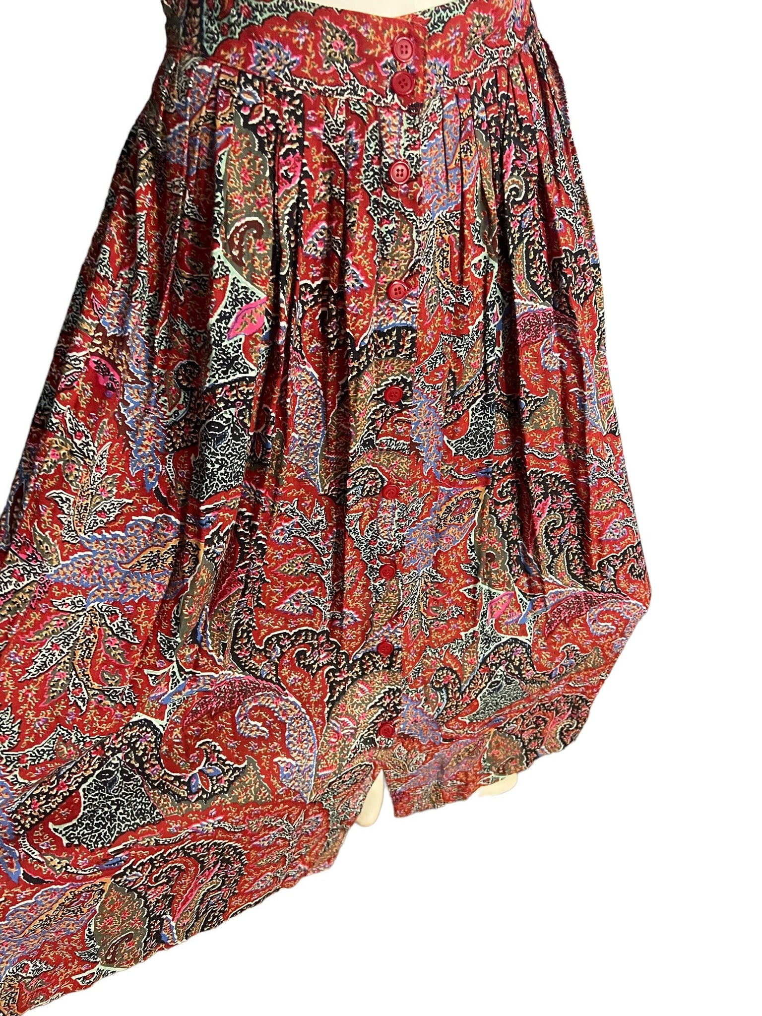 Vintage 80's rayon paisley button skirt 8