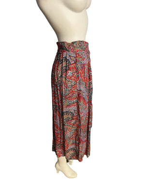 Vintage 80's rayon paisley button skirt 8