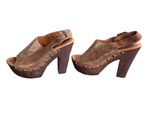 Vintage 70's Sbicca glitter wood platform shoes 7