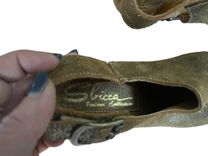 Vintage 70's Sbicca glitter wood platform shoes 7