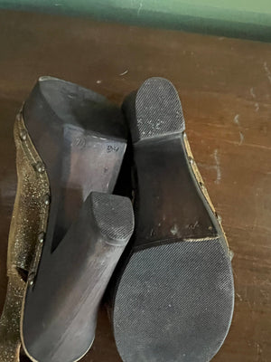 Vintage 70's Sbicca glitter wood platform shoes 7