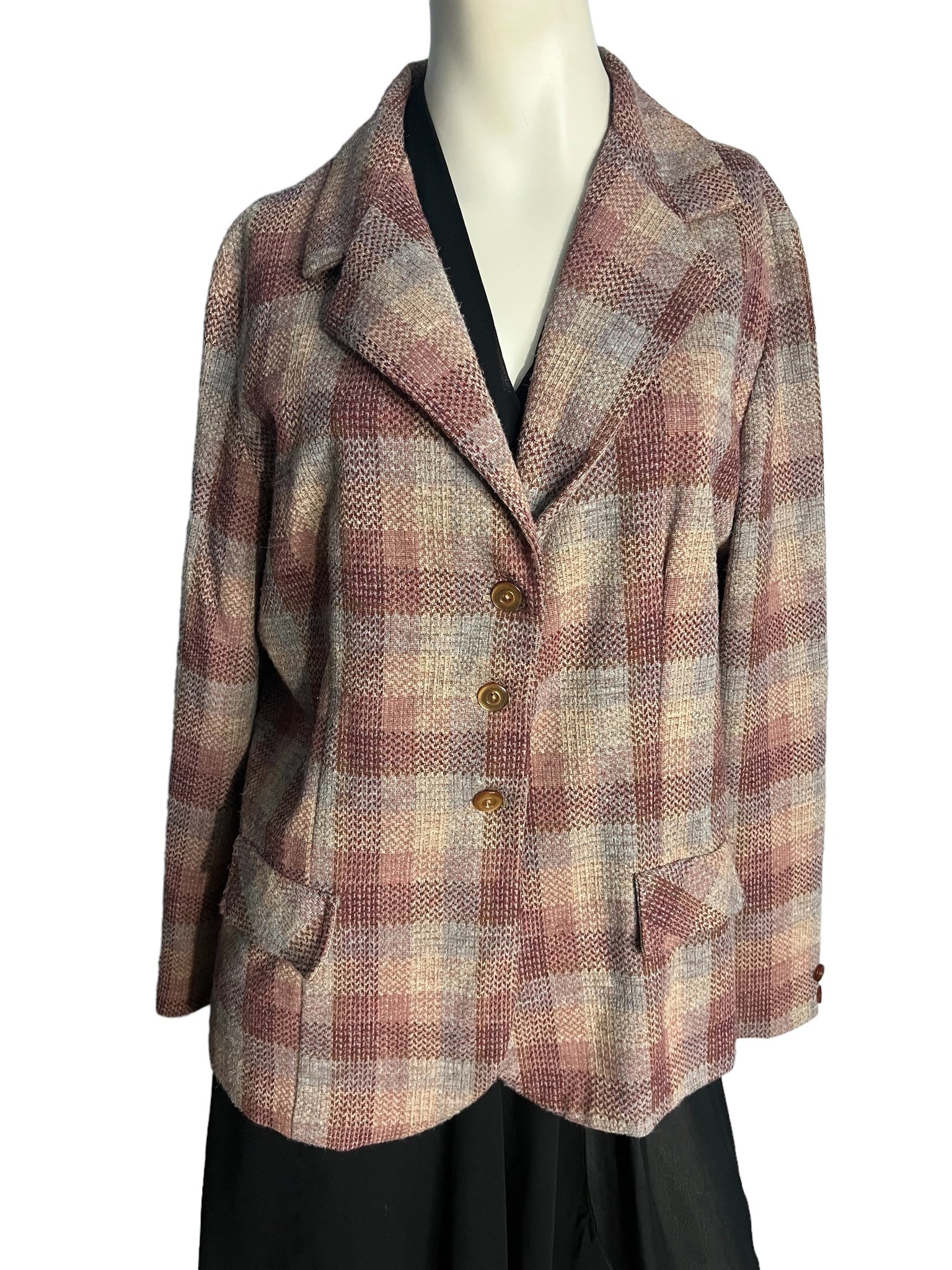 Vintage 70's purple plaid blazer jacket L XL