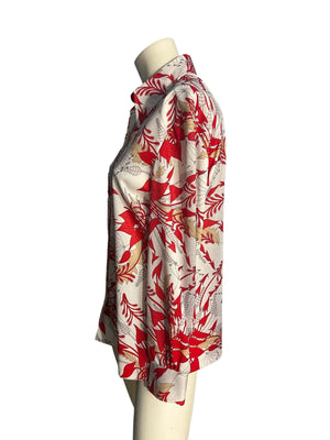Vintage 70's red & white floral shirt L XL 18