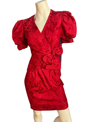 Vintage 80's Leslie Fay red brocade suit 6