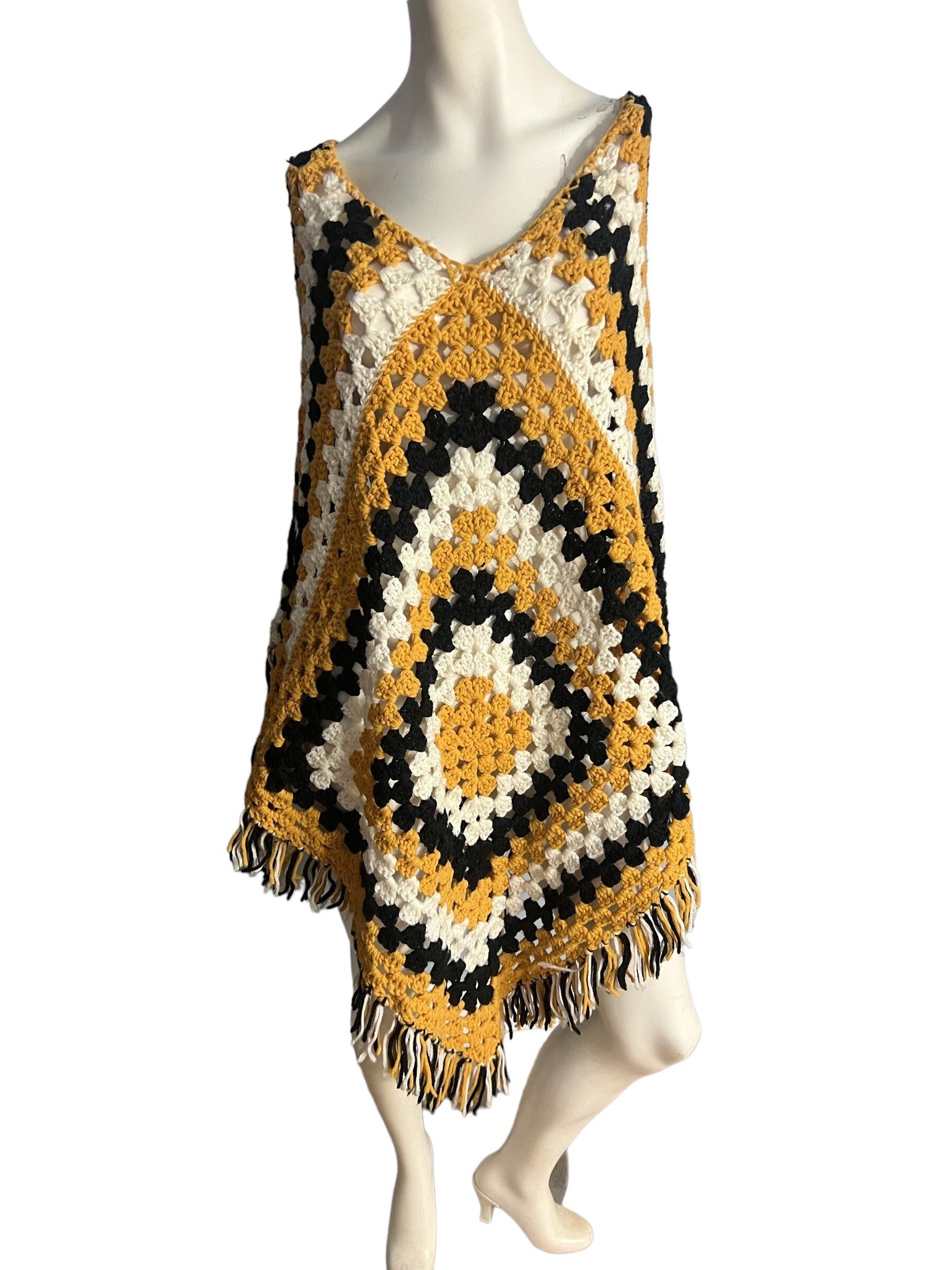 Vintage black & gold crochet shawl