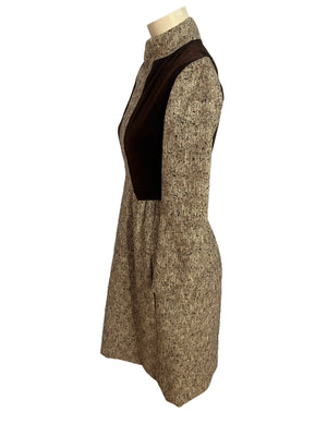 Vintage 60's wool velvet brown mini dress Dominic Rompollo S