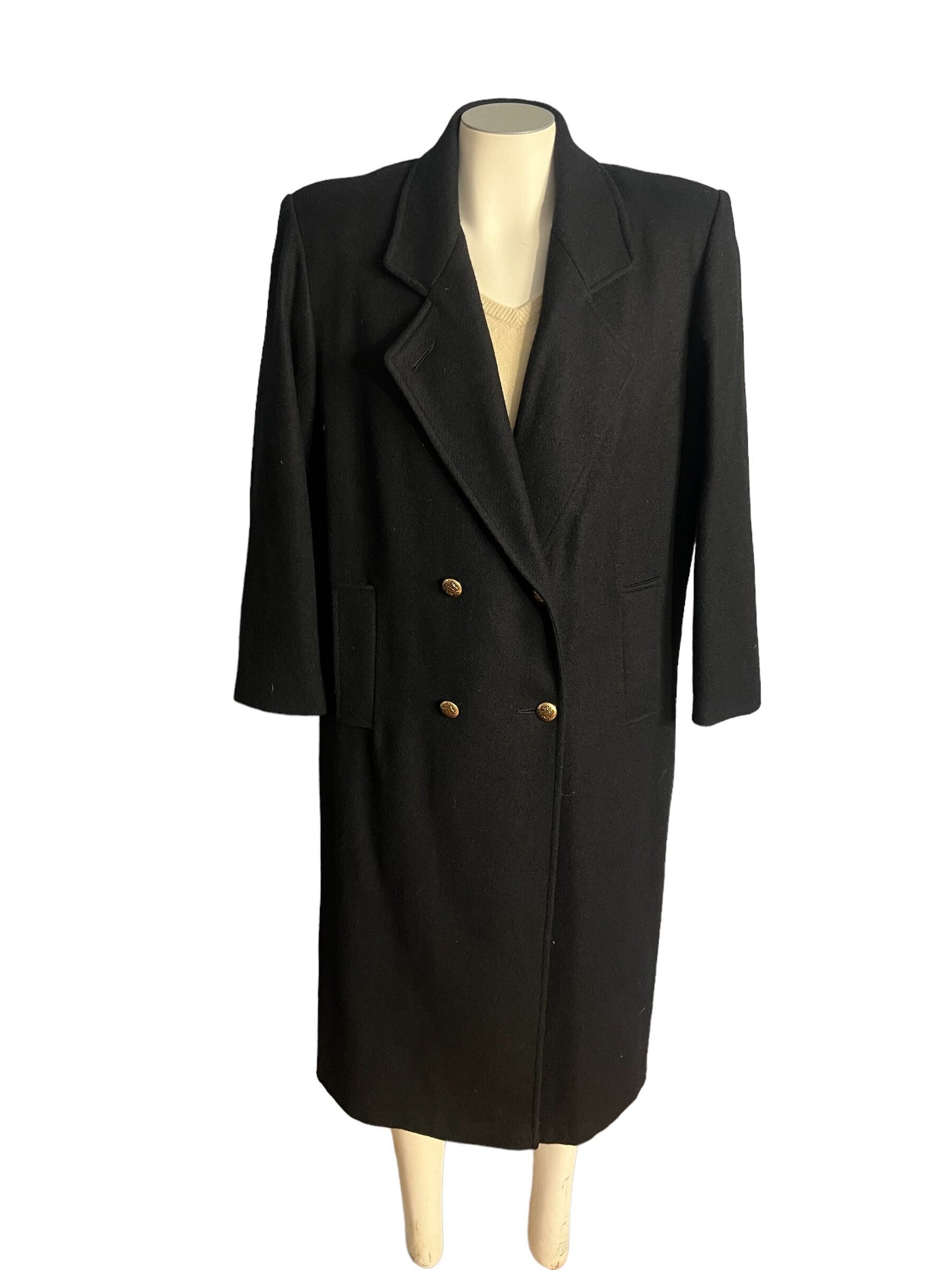 Vintage 80's women's black wool military coat L