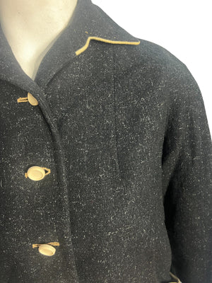 Vintage 1950's short black fleck wool jacket S M